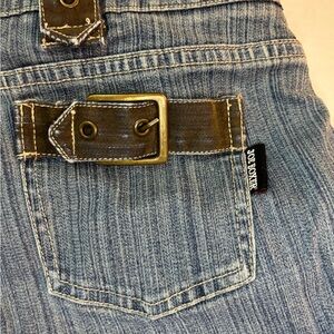 Joe Boxer Blue Flare Wide Leg Jeans Brown Trim with Buckles